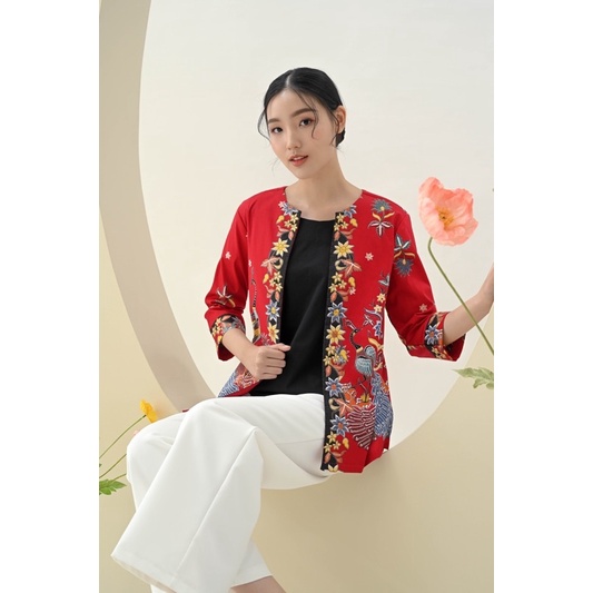 Baju batik wanita merah CNY / batik jumbo big size / atasan batik murah / batik kantor wanita / 242