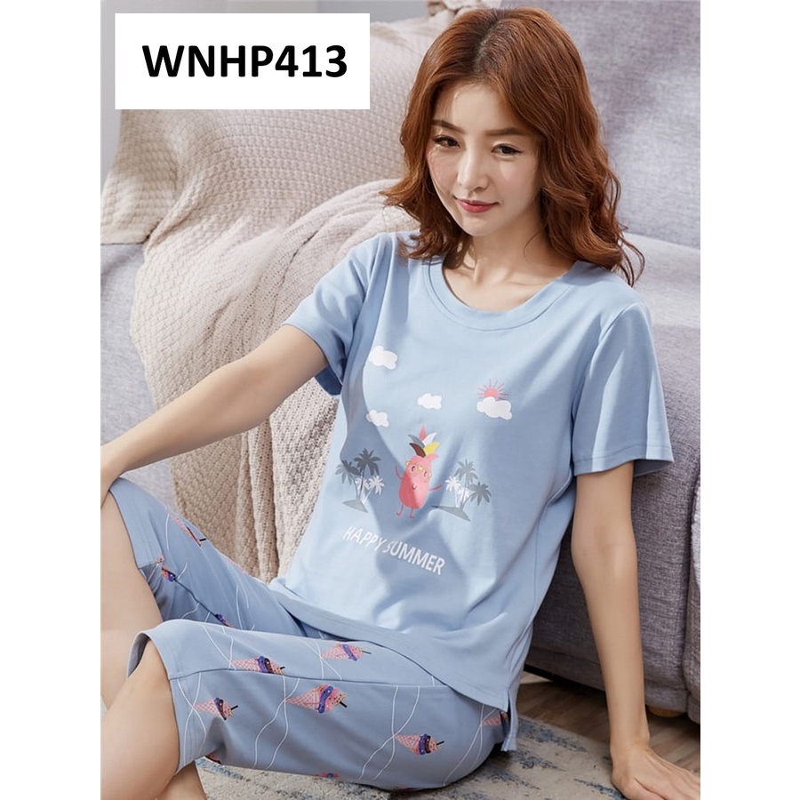 Baju Tidur Wanita Selutut Blue Ice Cream