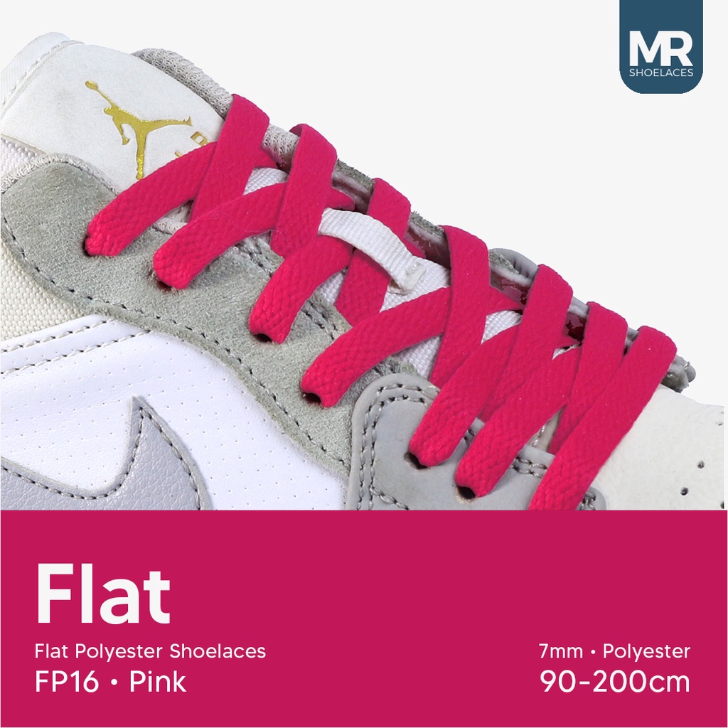 Original MR Shoelaces FP16 Pink Tali Sepatu Pipih Flat 7mm 90cm-200cm Polyester Premium Shoelaces