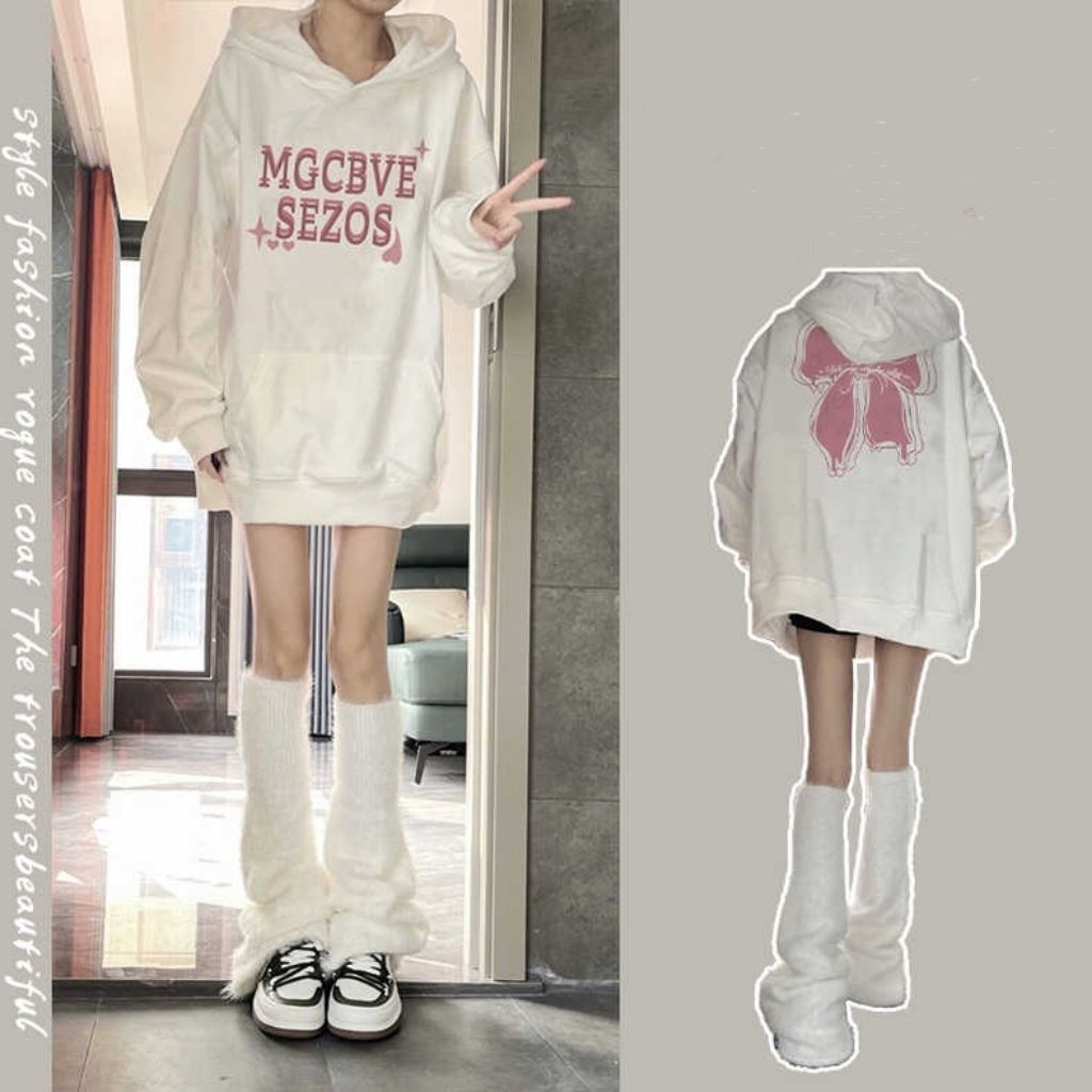 ™㍿♀Salt butterfly sweet hooded sweater female ins spring and autumn oversize baru boudoir honey outfit college wind top