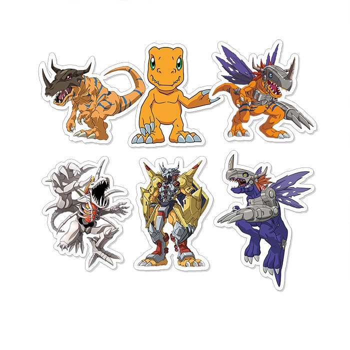 

Stiker Pack Agumon Evolution Digivolution isi 6 Pcs Bahan Vinil Tahan Air Waterproof