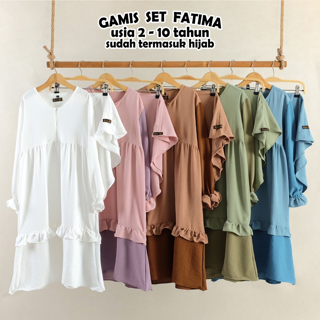 PROMO 11 - 11 SALE - MAN JADDA - Fatima Gamis Anak dan Hijab 2 4 5 7 8 10 Tahun Crinkle Airflow Stelan Baju dan Kerudung Gamis Manasik Anak