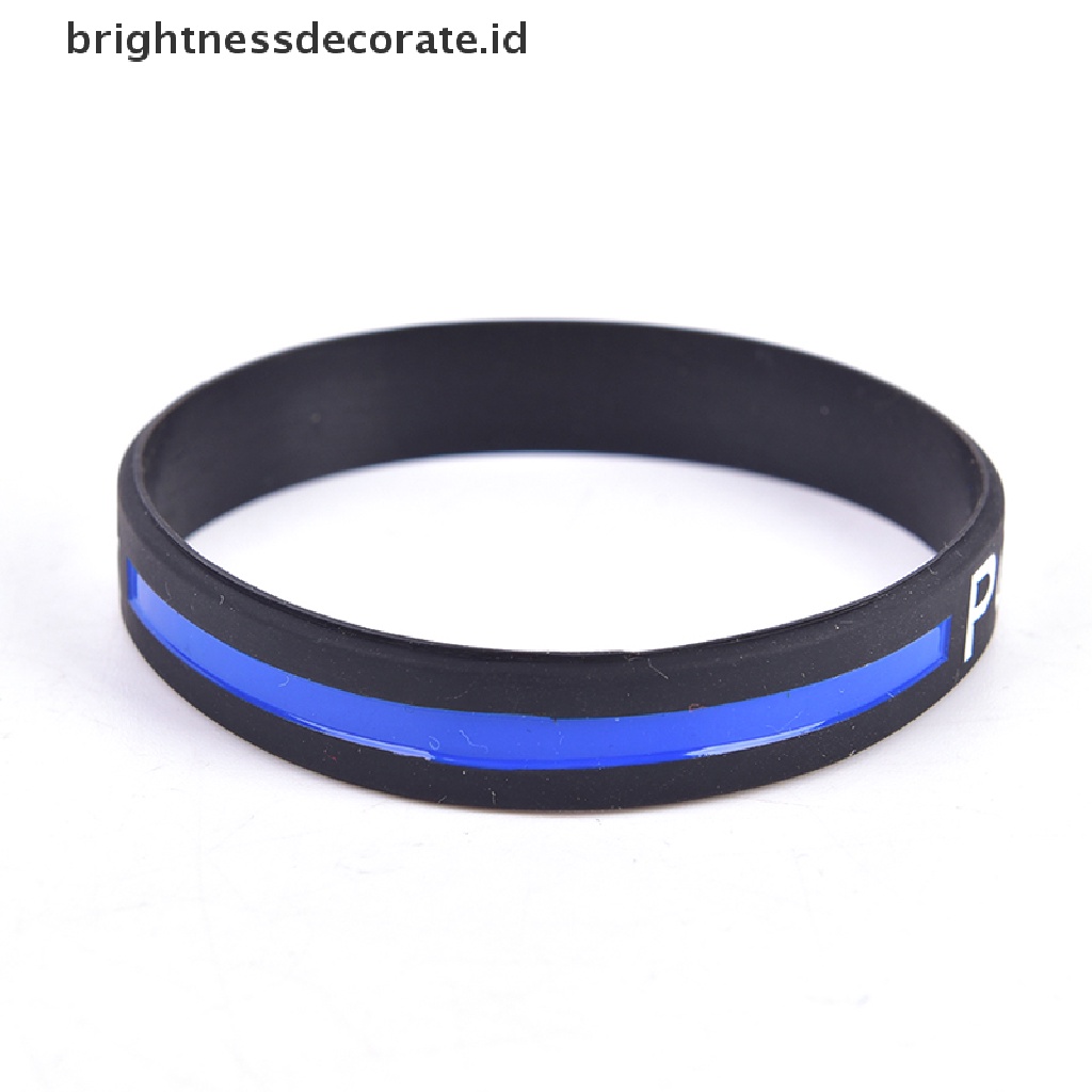 [Birth] Fashion Style Police Lives Matter Wristband Gelang Karet Garis Biru Tipis Hitam [ID]