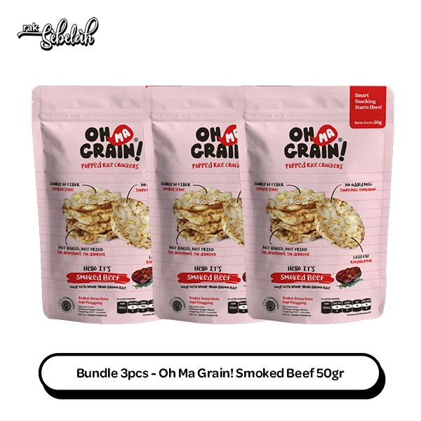

Bundle 3pcs - Oh Ma Grain! Popped Rice Crackers Smoked Beef 50gr