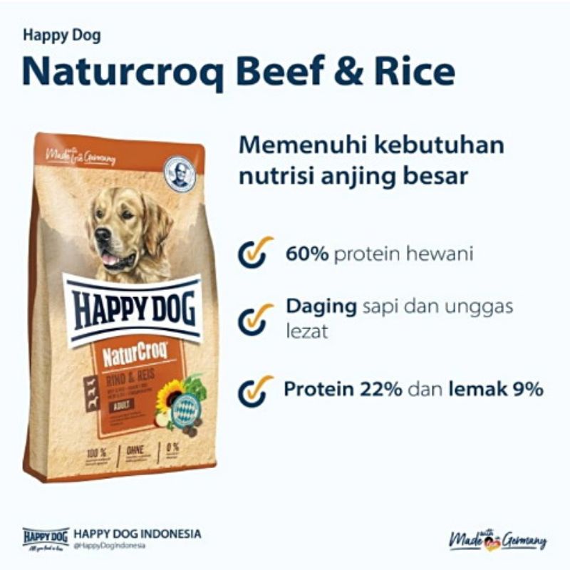 Happy dog Naturcroq Beef &amp; Rice 15kg - Makanan Anjing - Dog food