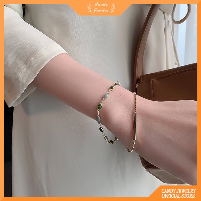 Perhiasan Gelang Batu Cobblestone Warna Permen Gaya Retro Perancis Untuk Wanita