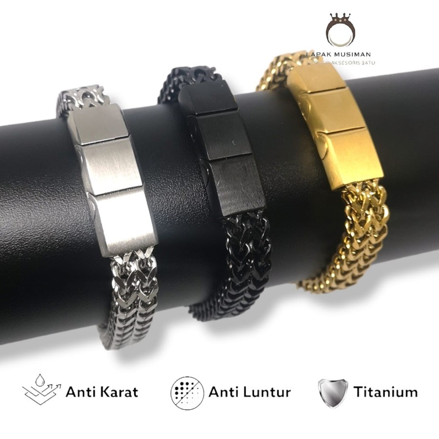 [Bayar Di Tempat] Gelang Pria Rantai Titanium Gold Emas Asli Original Super Ekslusif