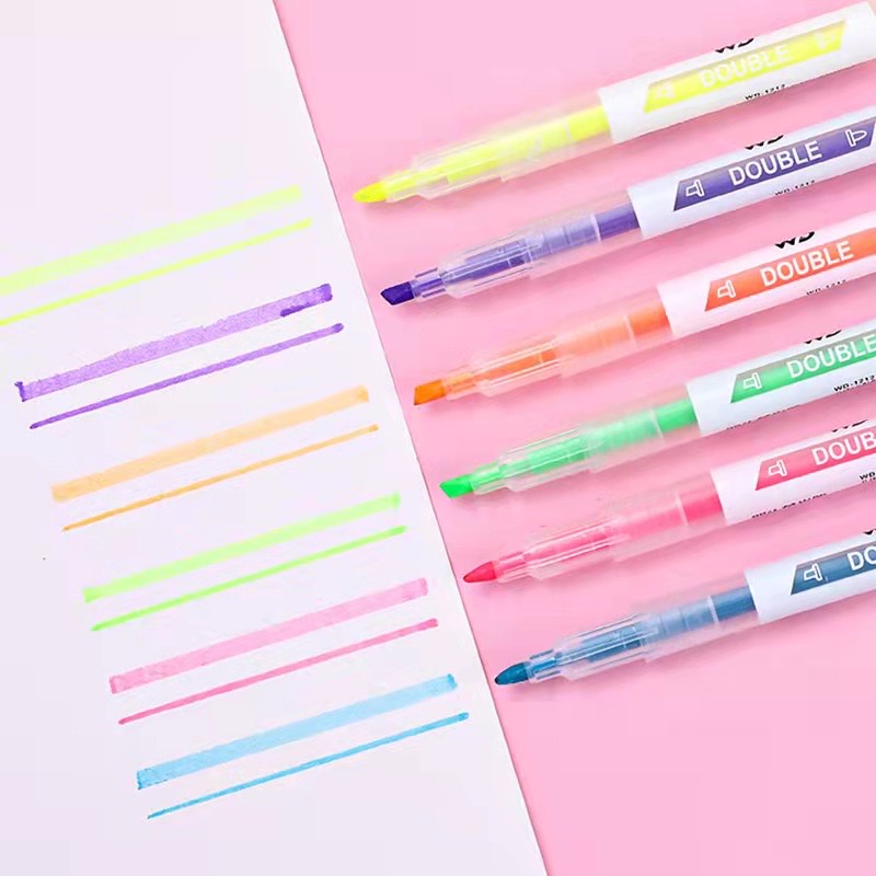 WJ1501 Stabilo Warna Warni / Stabilo 6 Warna 2 Arah / Highlighter Pen Dua Sisi