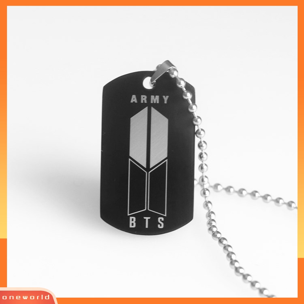 {oneworld} Unisex Bangtan Boys Logo Tag Liontin Stainless Steel Rantai Kalung Perhiasan Hadiah