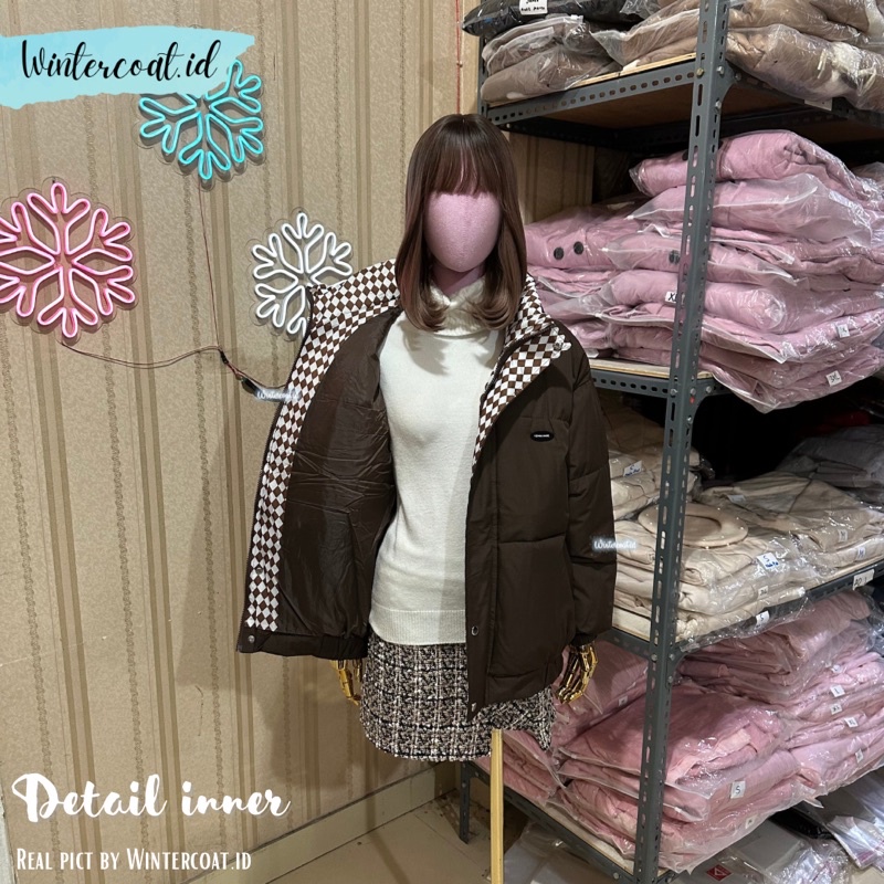 Coat winter chess motif checkered jaket unisex musim dingin import pria wanita windproof swag big size oversize jumbo