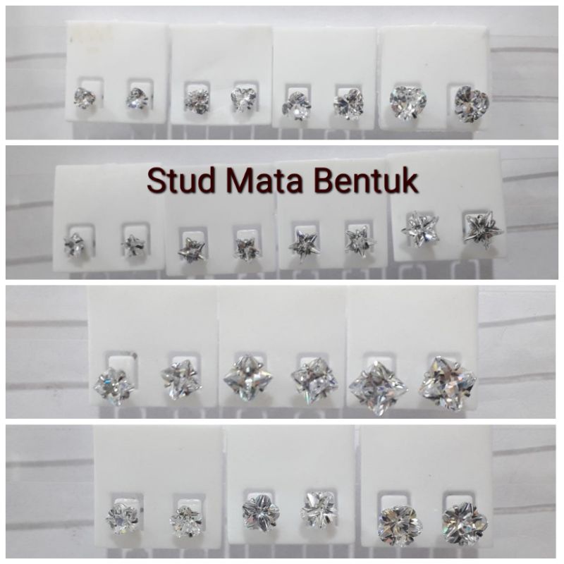 10pasang Anting Stud Monel Mata Ragam Bentuk Swarovski Grosir