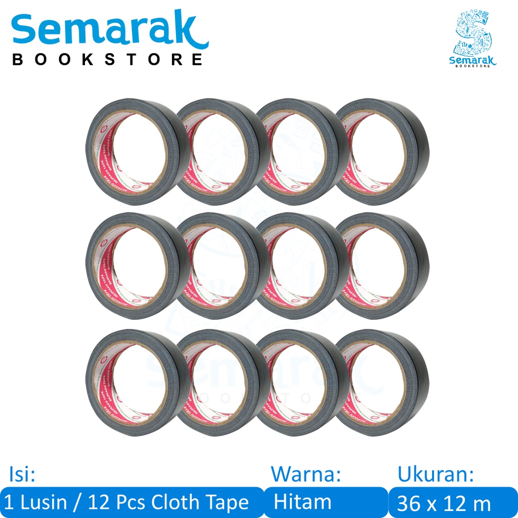 

Daimaru Cloth Tape Lakban Kain 36 MM x 12 Y - Hitam [1 Lusin / 12 Pcs]