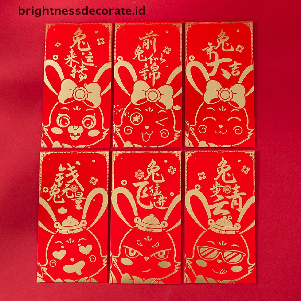 [Birth] 6pcs 2023tahun Kelinci Cina Festival Hongbao Bronzing Amplop Merah Kreatif Kantong Uang Amplop Merah Festival Musim Semi Nikah Ulang Tahun Amplop Merah [ID]