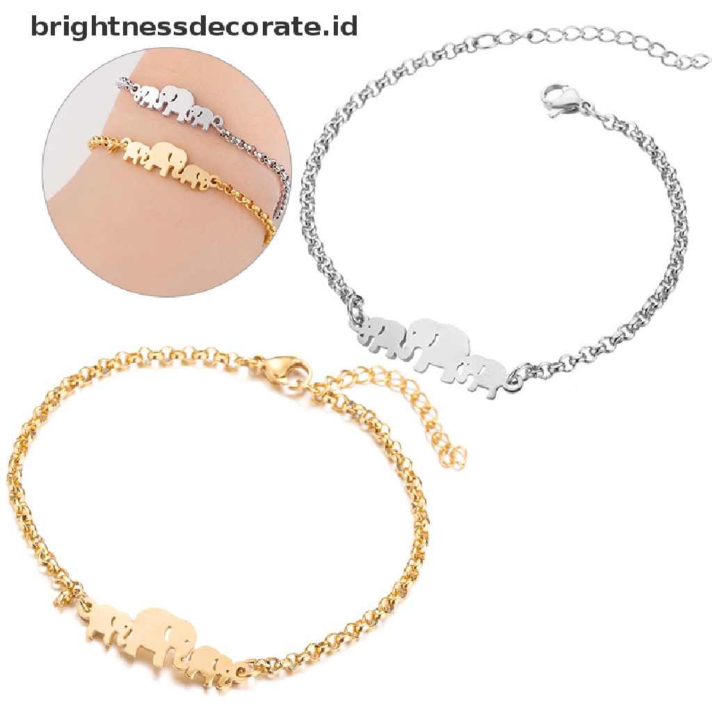 [Birth] Gelang Rantai Gajah Stainless Steel Wanita Charm Cuff Bangle Hadiah Perhiasan [ID]