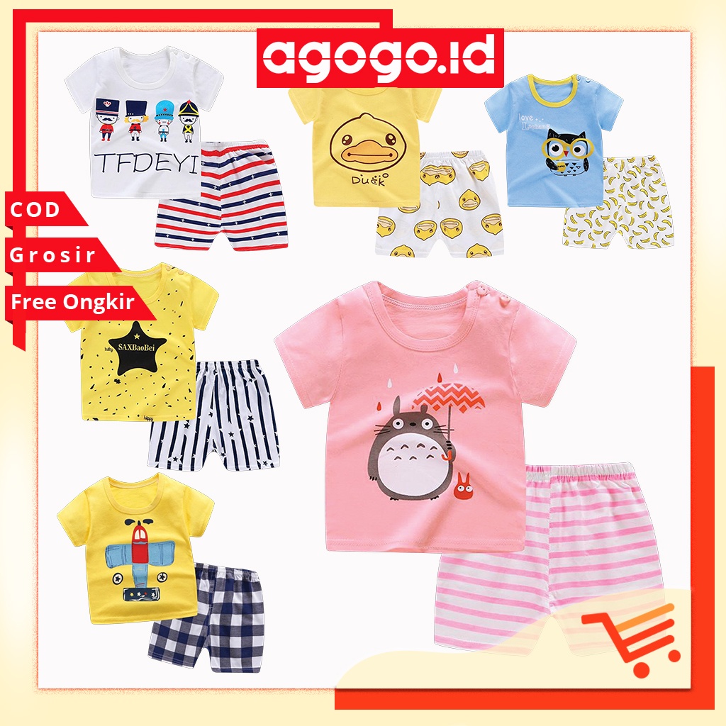 AGG-294 CLEARANCE Baju Piyama Anak Lengan Pendek / Baju Anak Santai Motif Karakter Anak (Tanpa Kancing) UMKM LOKAL