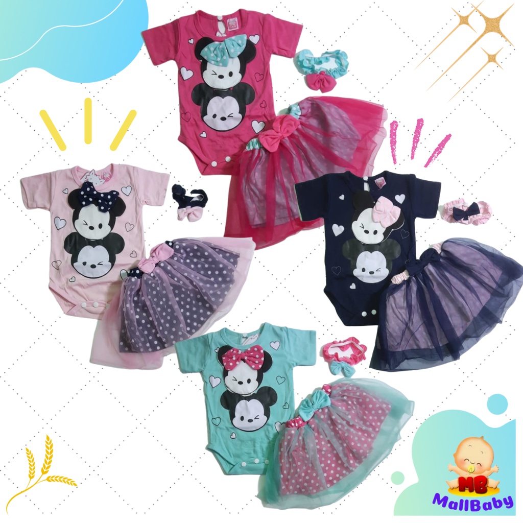 Setelan Jumper Set Bayi Perempuan Lucu Rok Bandana Tsums