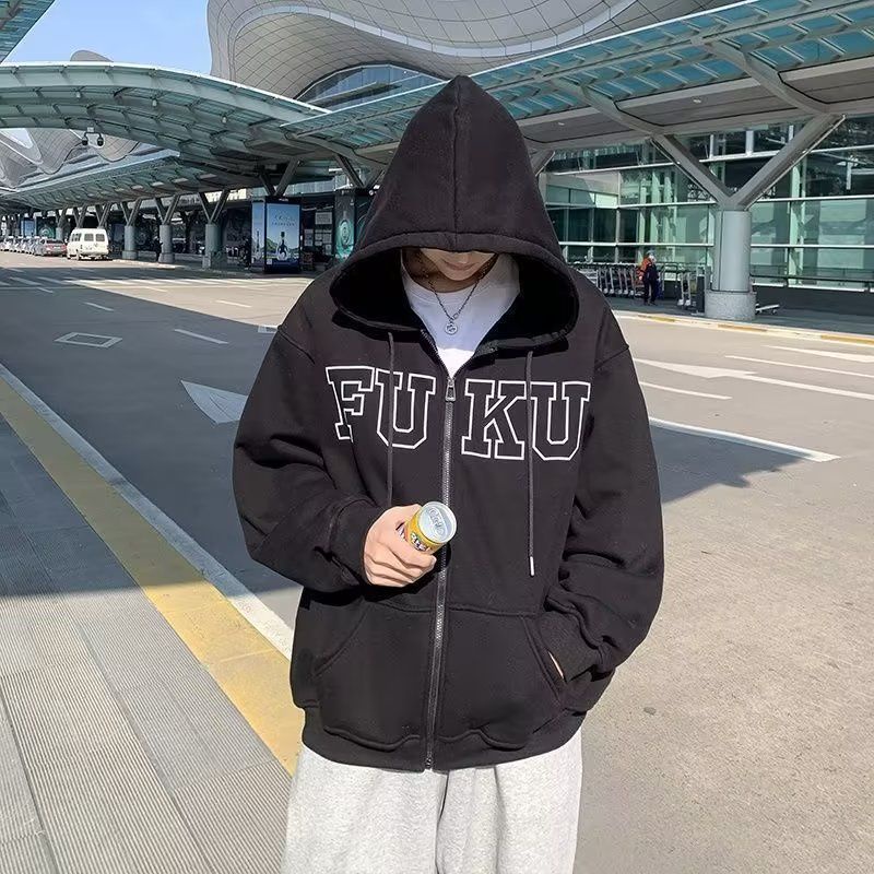 Zip Hoodie Jacket Oversize Unisex (6XL 5XL 4XL 3XL 2XL XL L M S ) Jumper Resleting FUKU Jumbo Bigsize Harajuku Urban Korean Style Black Dark Grey Abu abu