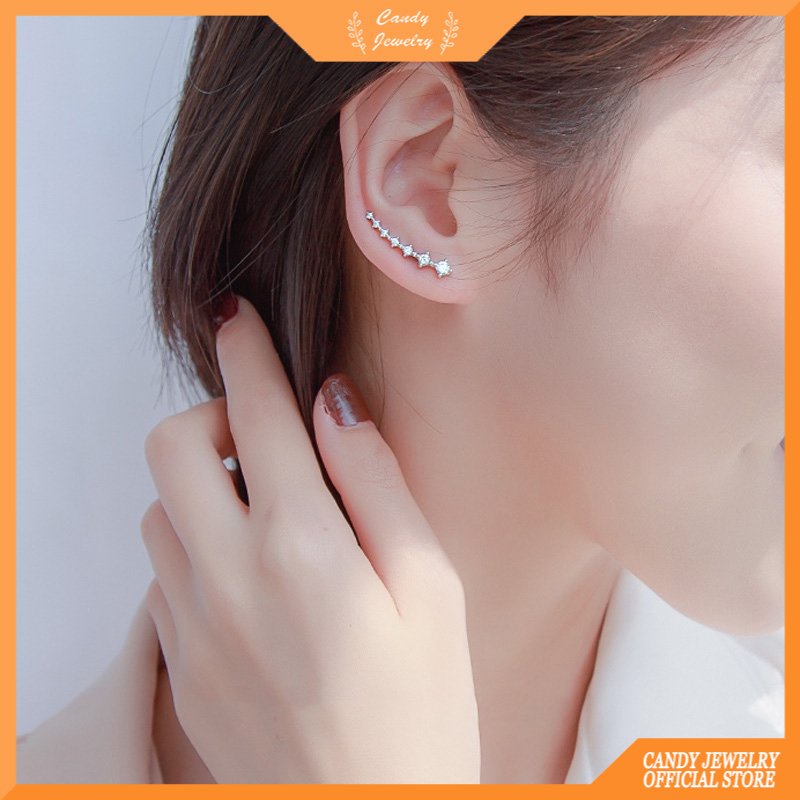 Exquisite Bright Anting Stud Earrings Deretan Latihan Zirkon Tipe U Perak Wanita Perhiasan Women Earring CANDY JEWELRY