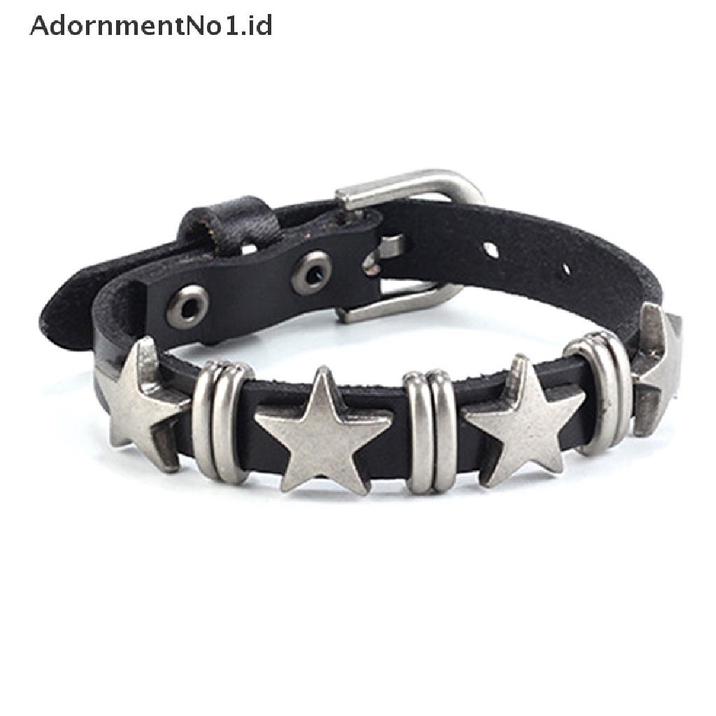 [AdornmentNo1] Retro Punk Gelang Kulit Imitasi Untuk Pria Wanita Bintang Gelang Kulit Adjustable Rivet Alloy Bracelet Goth Perhiasan Aksesoris Pakaian [ID]