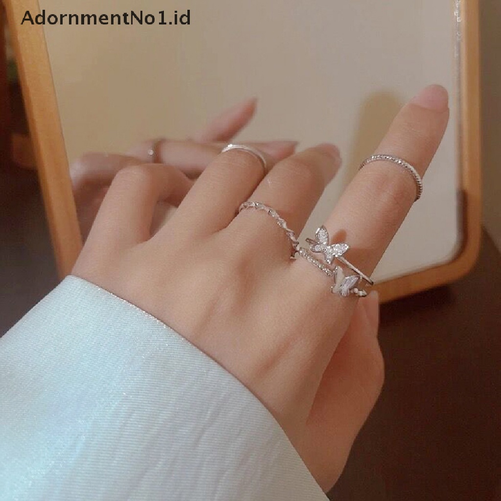 [AdornmentNo1] 3 /4/5PCS Butterfly Metal Punk Rings Set Stackable Joint Finger Rings Adjustable Untuk Wanita Pria Perhiasan Jari Pesta Hadiah Aksesoris Perempuan Cincin Jari Telunjuk [ID]