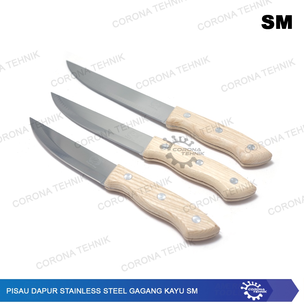 Steel Gagang Kayu SM Pisau Dapur Stainless