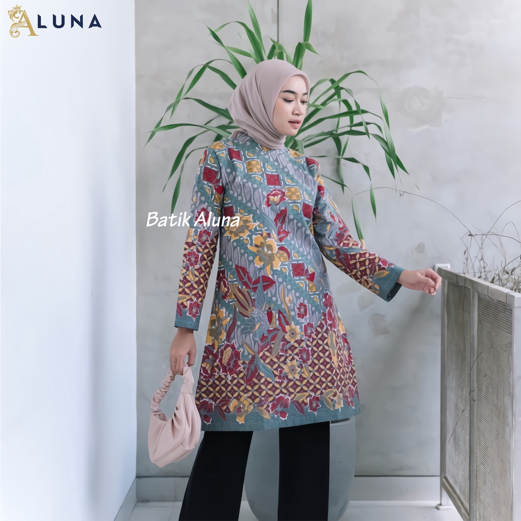 Batik Wanita Tunik Lengan Panjang Dewasa Terbaru Katun Lapis Trikot Premium Modern Batik Kerja Kantor Kondangan Size M L XL XXL 120