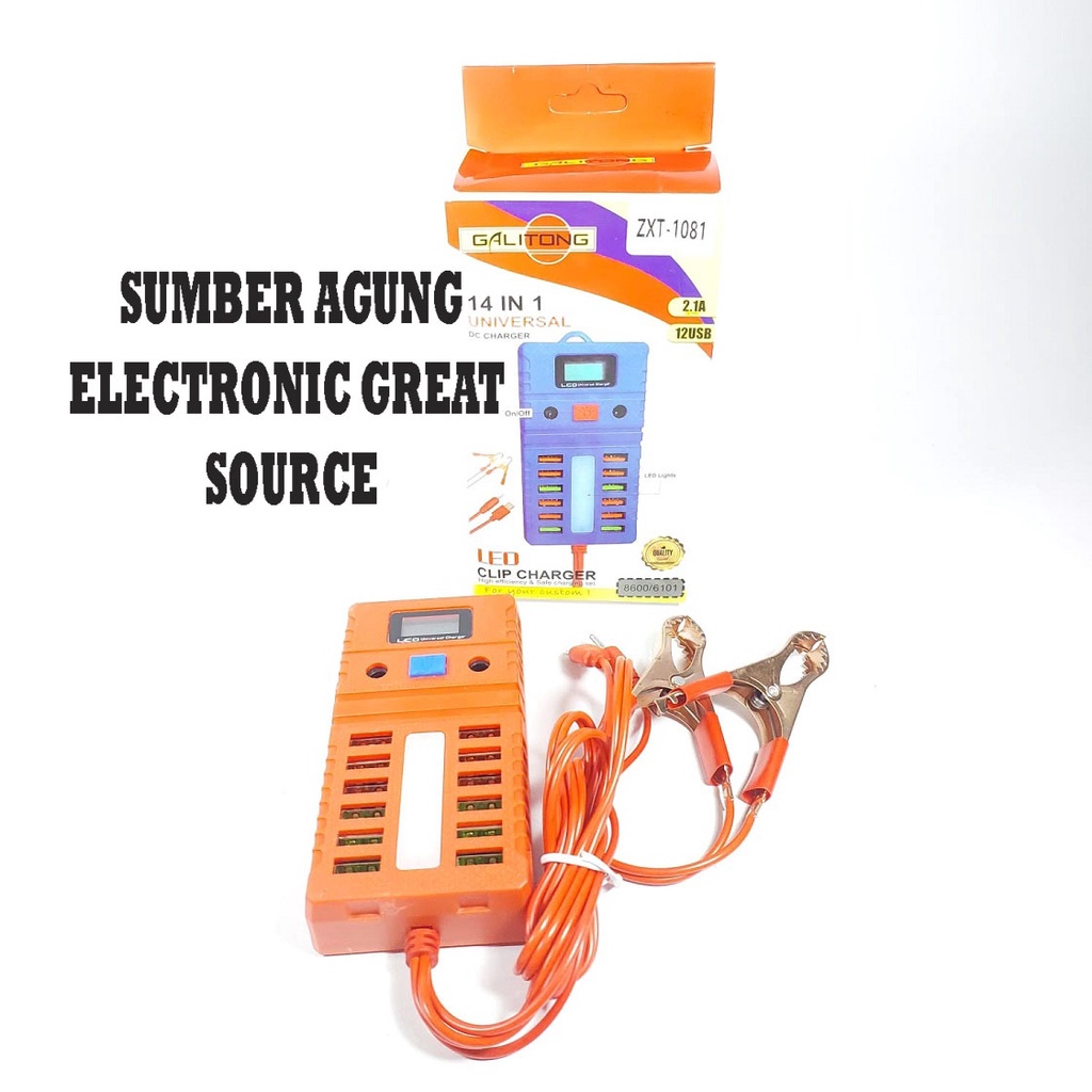 ZXT1081 Galitong 14in1 12USB Charger Clip HP Dari Aki 12V Cas DC 2.1A