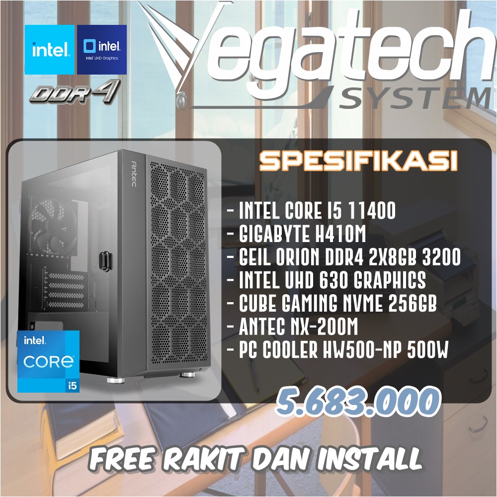 PC Rakitan Intel I5 Gen 11 RAM 16GB DDR4 Office Editing