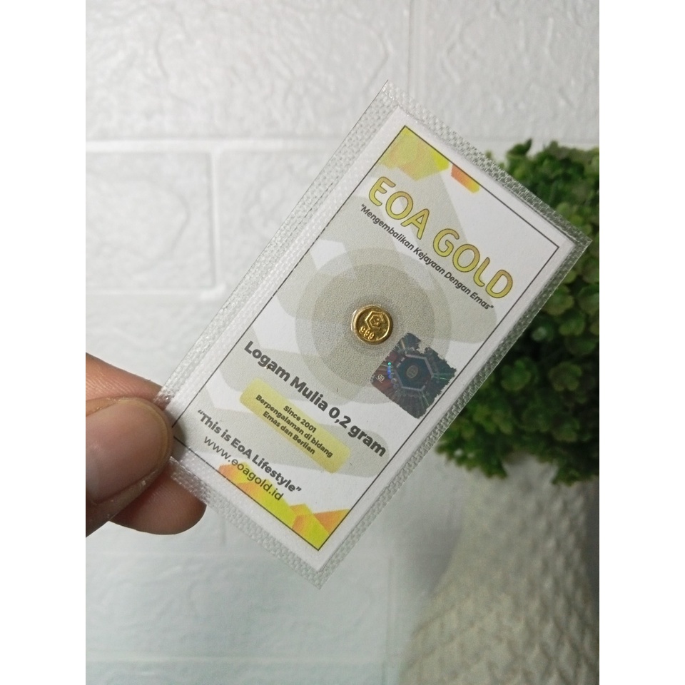 EOA GOLD Reguler Series 0,2 Gram TERMURAH TERLARIS Kemasan Laminating Emas Mini Emas Batangan Logam Mulia Murni 24 Karat Bersertifikat Resmi Asli Original Tabungan Souvenir Keren Mewah