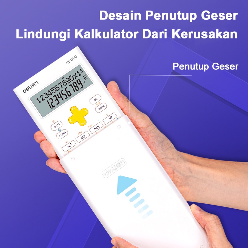 Deli Kalkulator Scientific 240 Fungsi Kalkulator Ilmiah Mini Lucu 12 Digit Tampilan LCD 2 Baris Scientific Calculator