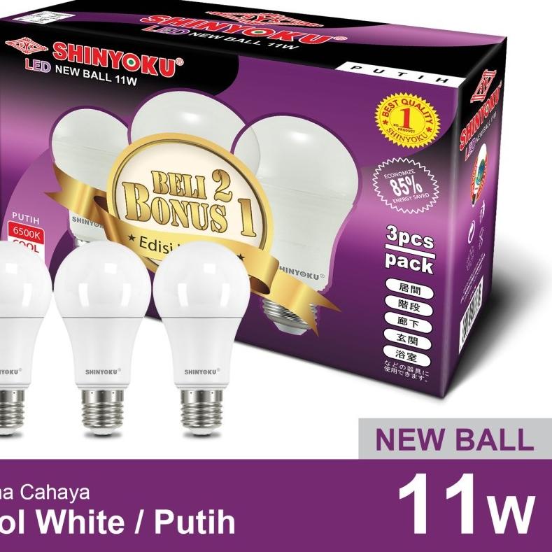 Depan1 Lampu Led Shinyoku 11 Watt New Ball ( Beli 2 Bonus Gratis 1 )