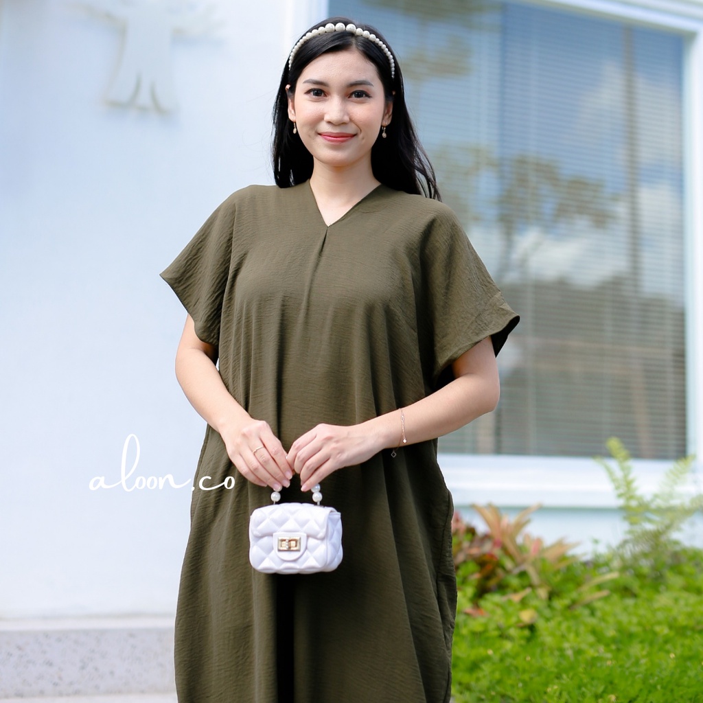 Emilia Midi Dress Bahan Crincle Airflow – Nagita Long Square – Midi Dress Korea