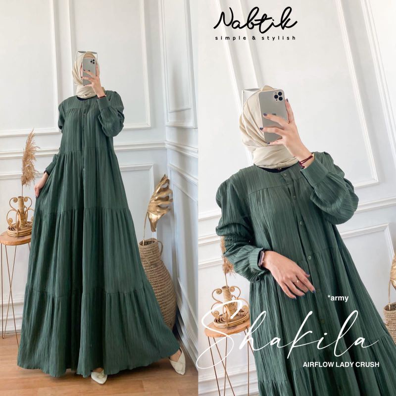 Shakila Gamis Lady Crush Polos Hitam Army Ori Nabtik