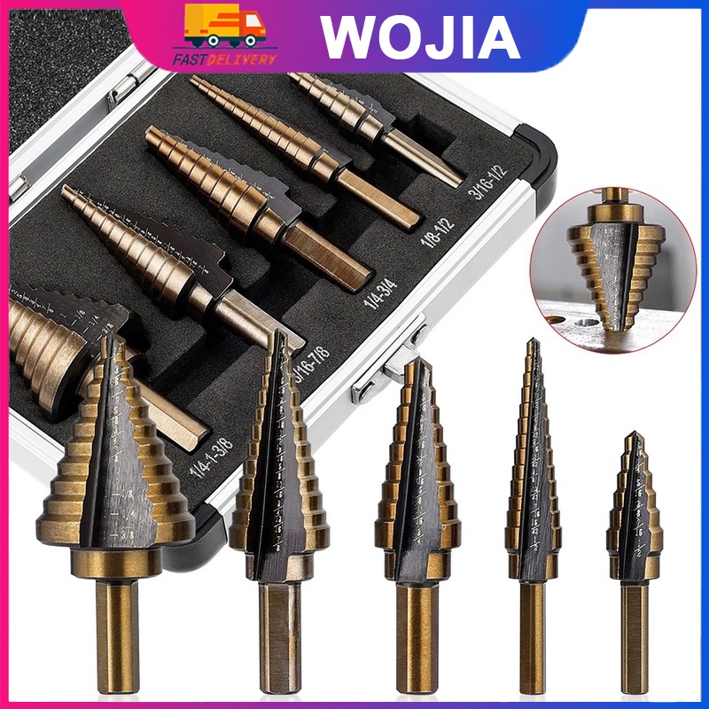 Mata Bor Pagoda Set 5pcs Box Besi Titanium HSS Mult Step Cone Drill