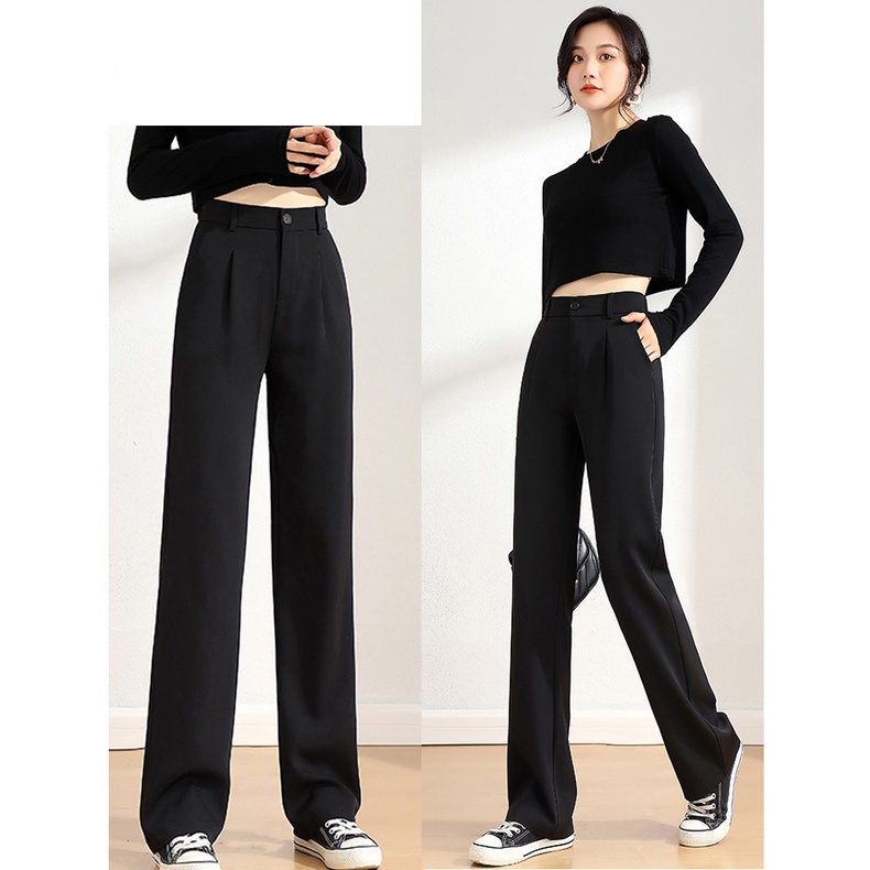 Hitam Highwaist  Loose Kasual Celana Setelan Wanita