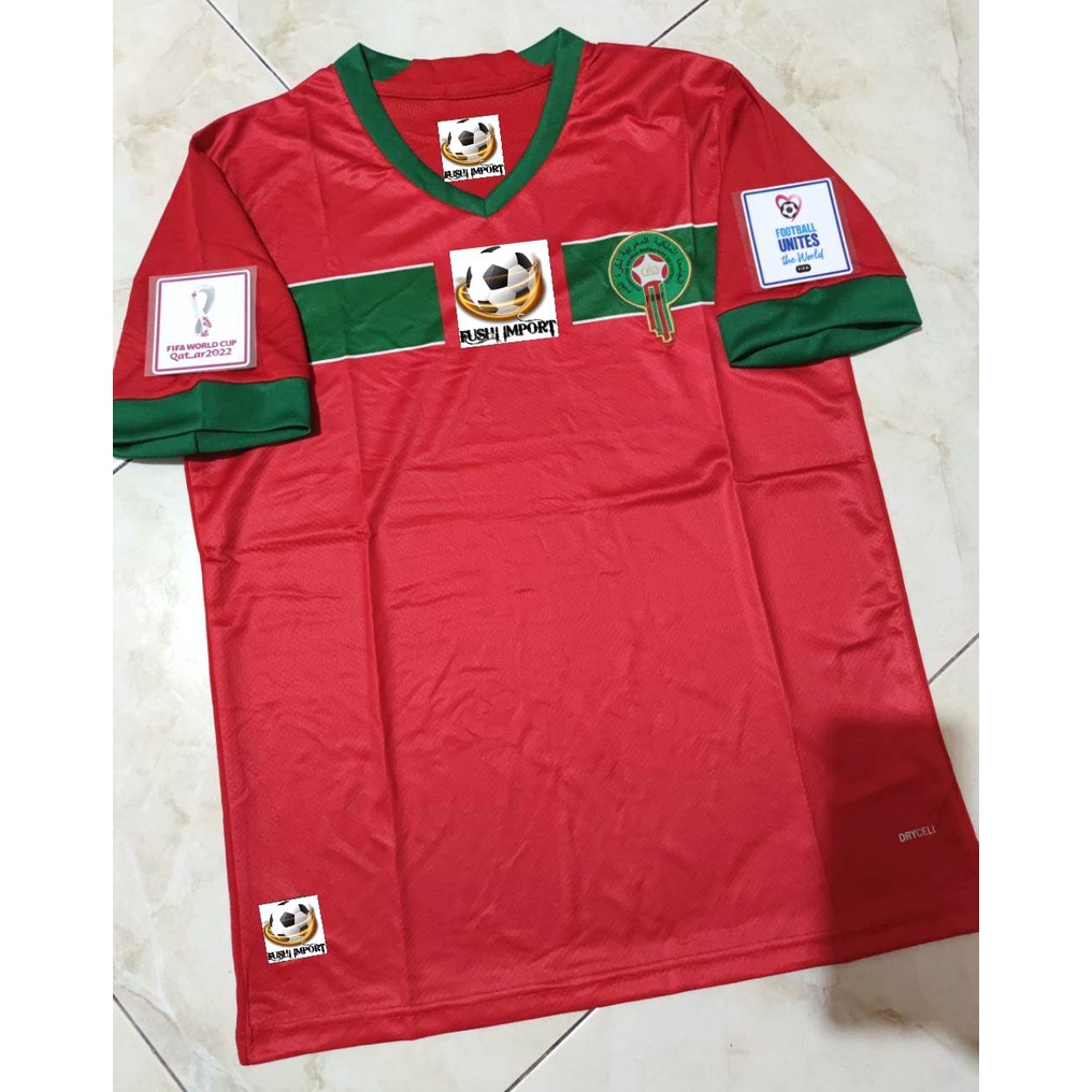 Jersey Baju Bola Maroko Home Full Patch World Cup Piala Dunia 2022 Grade Ori