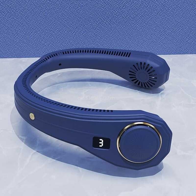 iHoven Kipas Angin Leher Portable Sports Leafless Neck Fan USB - F22 Biru