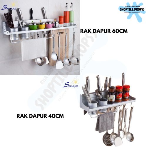 RAK DAPUR DINDING ALUMUNIUM 60 & 40CM TEMPAT BUMBU PISAU  SPATULA SENDOK SET ALAT SERBAGUNA RAK DAPU