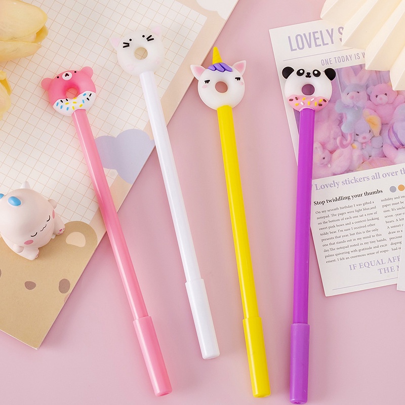 PULPEN GEL KARAKTER CARTOON DONAT UNICORN PANDA MOUSE PIGGY