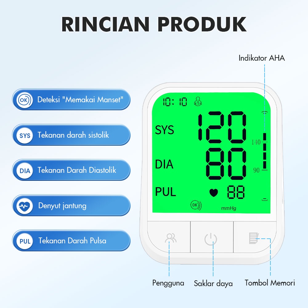 Elektronik Sphygmomanometer Tekanan Darah Digital Rumah Monitor Tekanan Darah Lengan Atas FDA CE Bersertifikat Tensimeter Digital Otomatis Dengan Suara