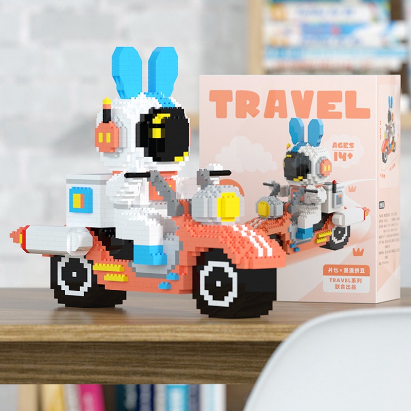 Mainan Balok Susun Astronot Sepeda Motor Travel Mainan Anak Mainan Edukasi DIY 3DPuzzle Nano Block