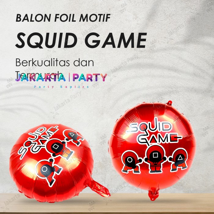 Balon Foil Bulat Squid Game Merah / Balon Karakter Bulat