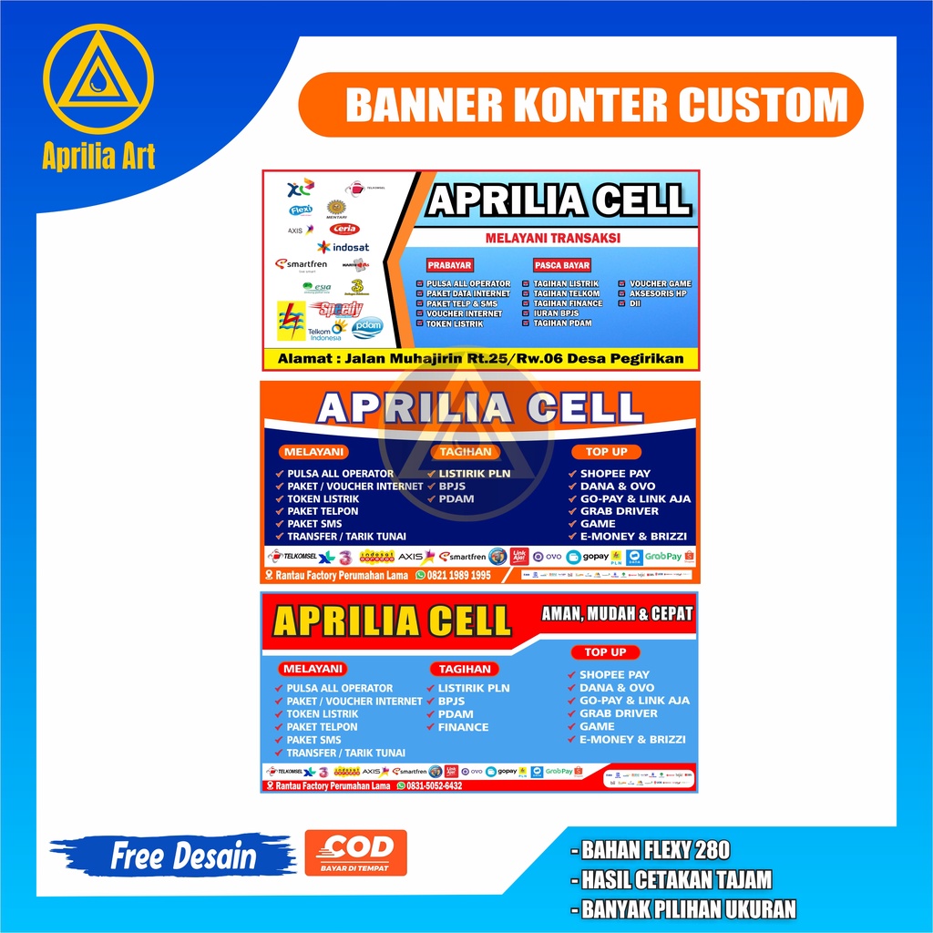SPANDUK KONTER CUSTOM, BANNER KONTER CUSTOM, SPANDUK COUNTER PULSA CUSTOM