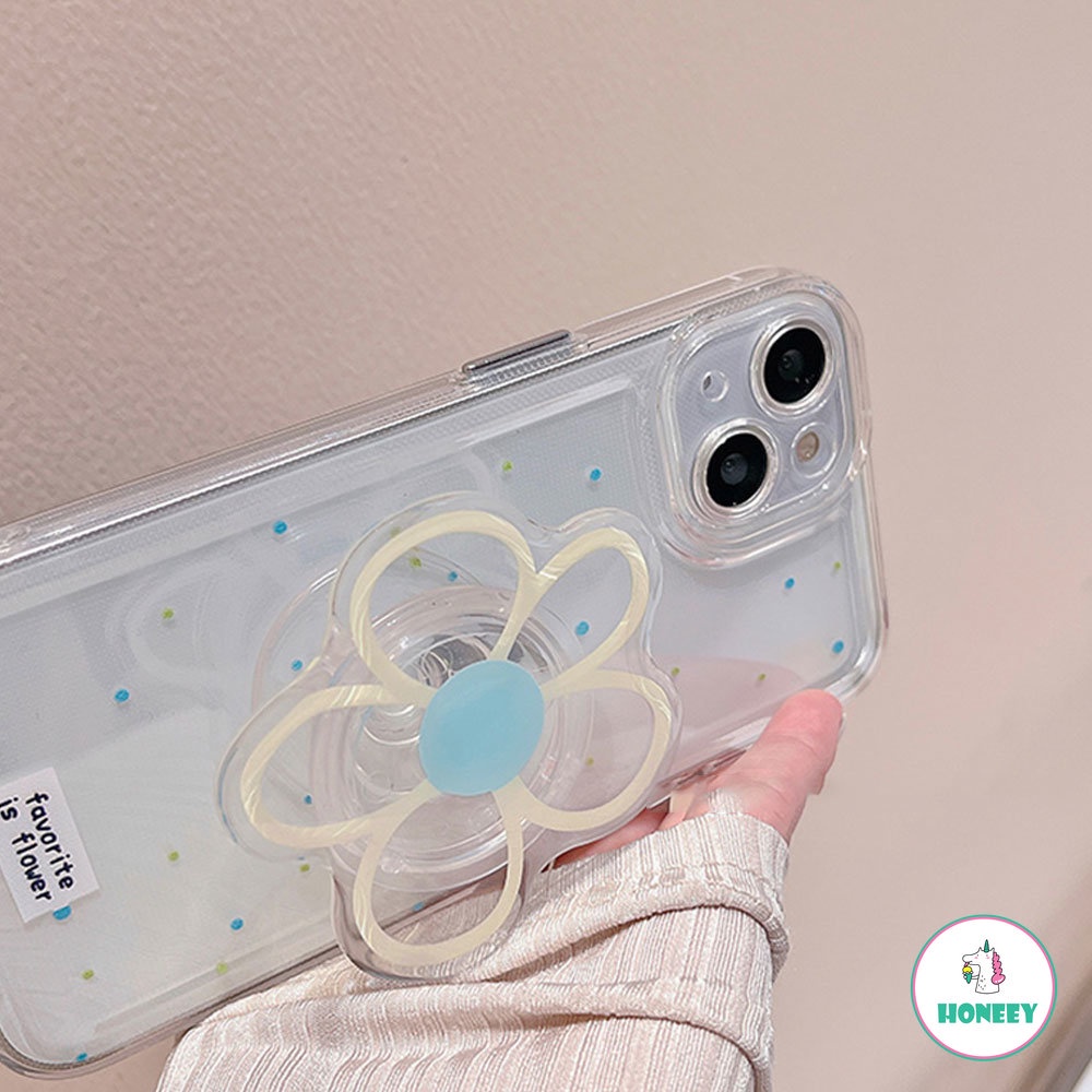 IPHONE Ins Flower Diasy Stand Holder Phone Case Kompatibel Untuk Iphone14 13 12 11 Pro Max Clear Stand Mount Shockproof Lembut TPU Belakang Ponsel Cover