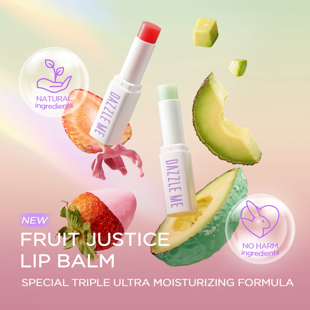 Laamiahijab DAZZLE ME Fruit Justice Lip Balm | Moisturizing Vitamin E Baby Lips UV Protection pH Color Changing