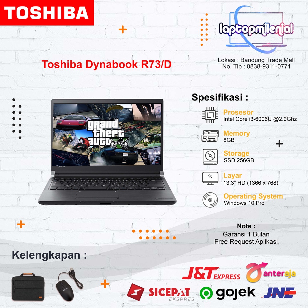 Toshiba Dynabook R73/D Core i3-6006U RAM 8GB SSD 256GB 13&quot; Win 10 Second Original Bergaransi