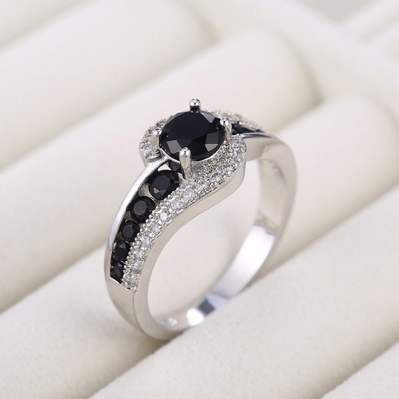 Fashion Khusus Lucu Batu Hitam Wanita Cincin Kawin Mempesona Kristal Zirkon Hadiah Yang Indah Top Perhiasan Klasik Wanita