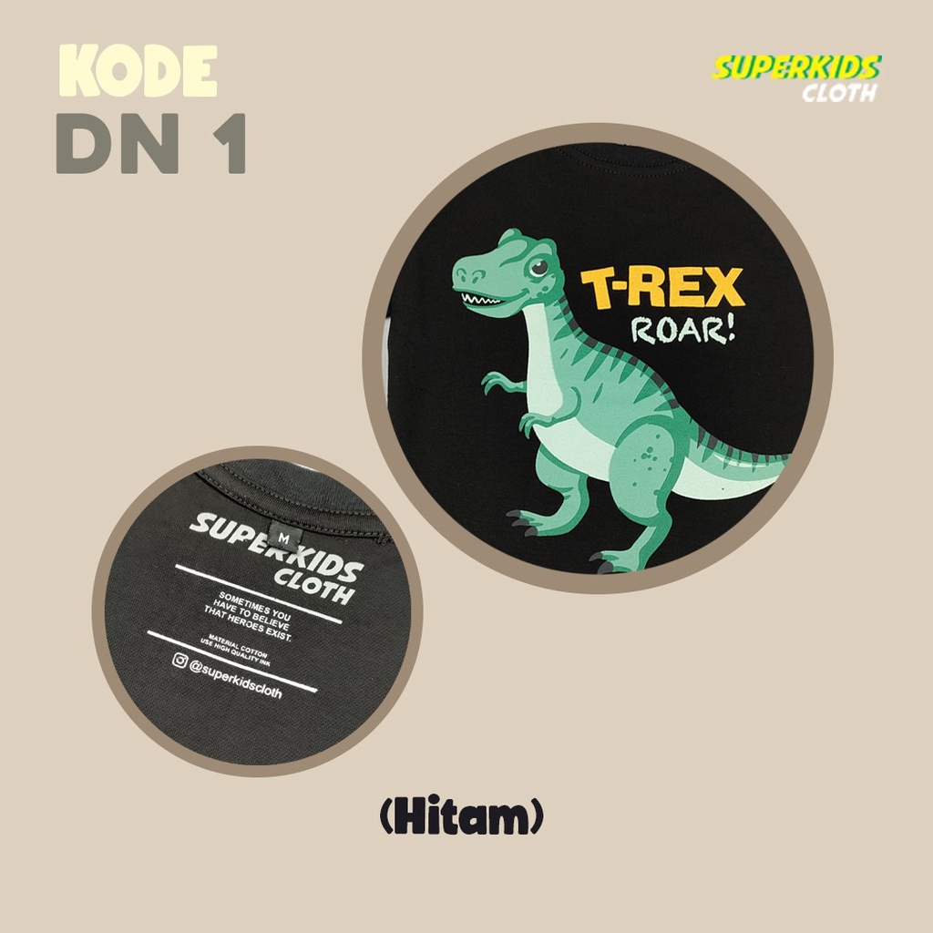 KAOS ANAK DINOSAURUS LAKI LAKI PEREMPUAN DINO HITAM MERAH BIRU HIJAU SUPERKSIDCLOTH UMUR 1 - 11 TAHUN