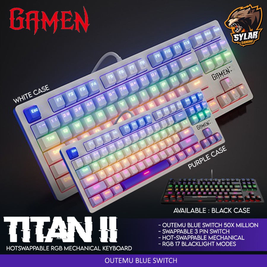 Gamen Titan II / 2 White Purple Edition Mechanical Keyboard
