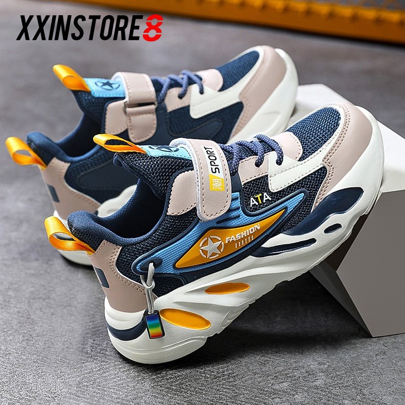 Sepatu Sneakers anak Laki Laki Kontras warna mesh sepatu anak-anak kasual berjalan yang ringan 6-12 tahun